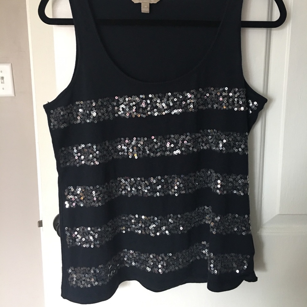 BANANA REPUBLIC DARK GREY SEQUIN STRIPE FRONT TANK